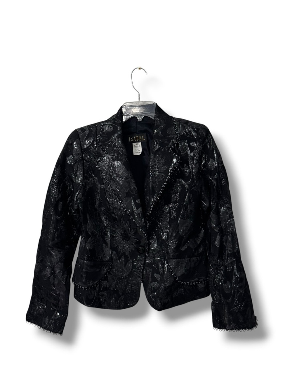 Isabel Metallic Floral Jacquard Blazer XS Beaded Trim Evening Statement Jacket